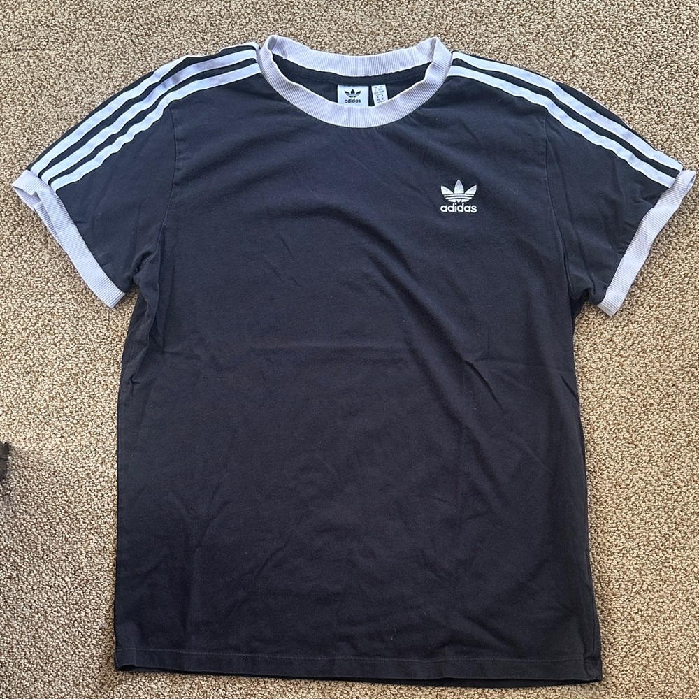 Adidas Men's Black Tee with White Stripes